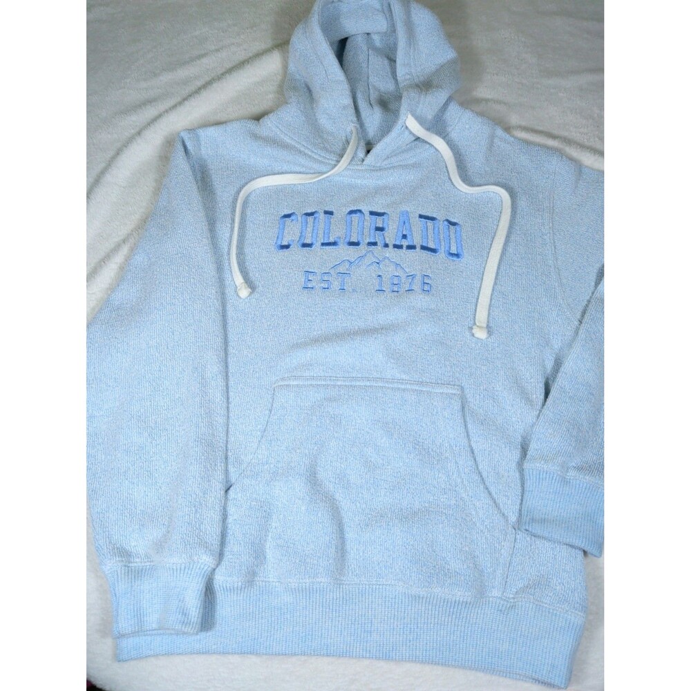 Colorado EST 1876 Light Blue Embroidered Pullover Hoodie Sweatshirt Size Small